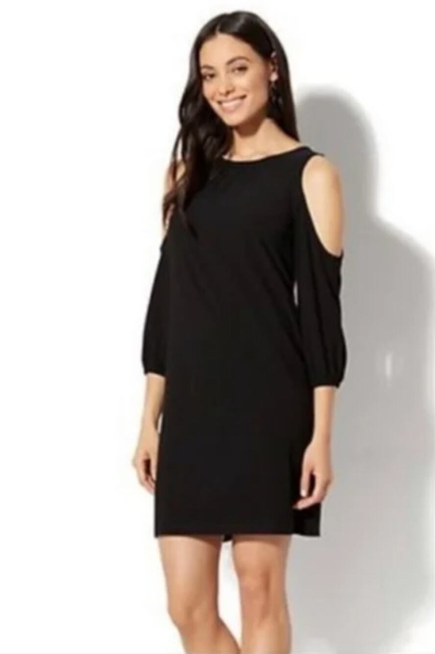 SALE New York & Company Stretch Cold Shoulder Tunic Mini Dress Black Size XL